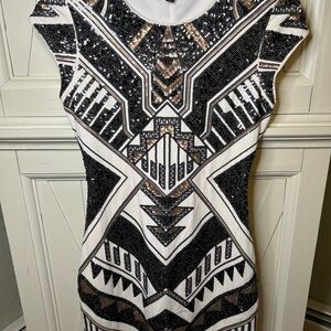 Express Black and White Sequin Mini Dress